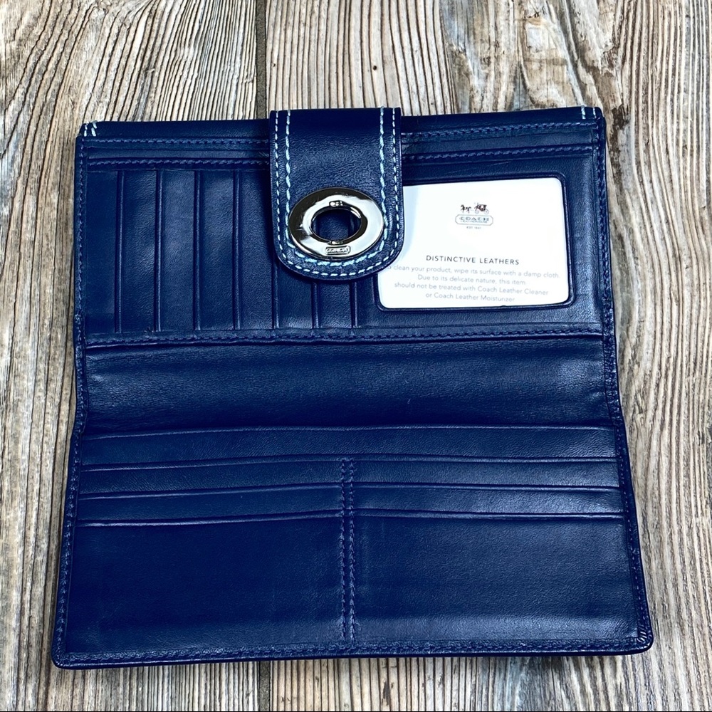 Womens Coach Wallet Solid Blue Leather Turn Lock